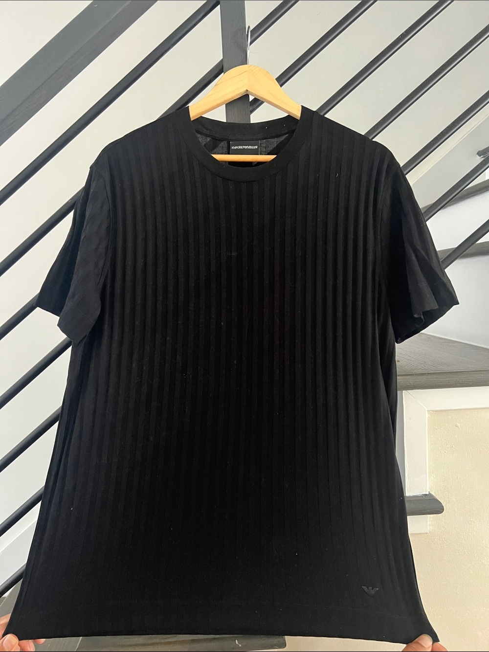Emporio Armani Black Ribbed Short-Sleeve Tee